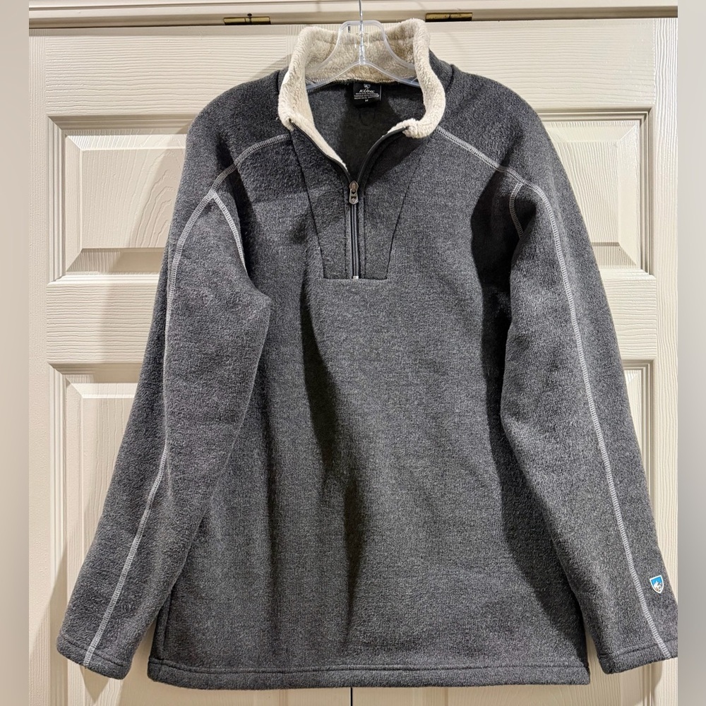KUHL~ Alpaca Fleece Sweater Pullover Mens Sz M Gray Sherpa Trim